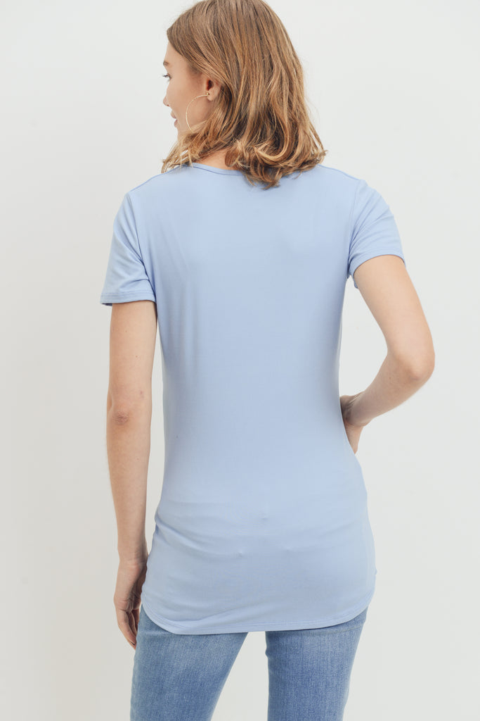 Sky Blue Short Sleeve Surplice front Maternity & Nursing Top