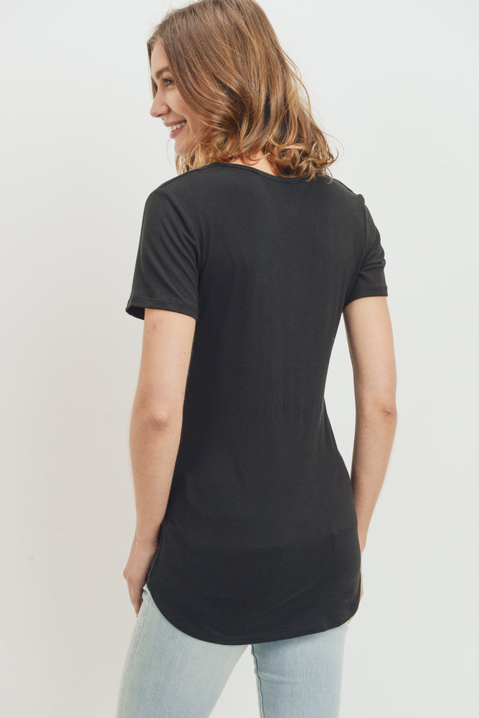 Black Short Sleeve Surplice front Maternity & Nursing Top