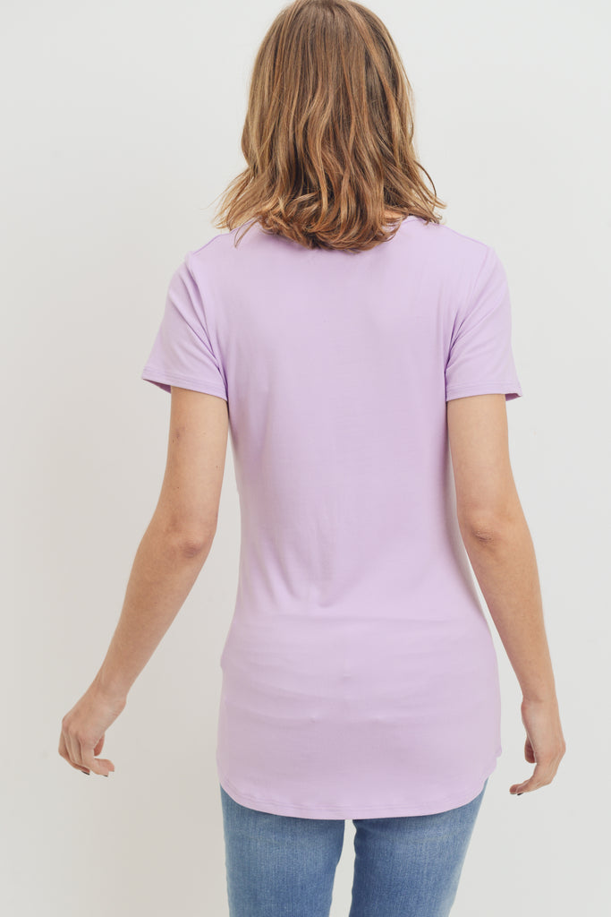 Lavender Short Sleeve Surplice front Maternity & Nursing Top