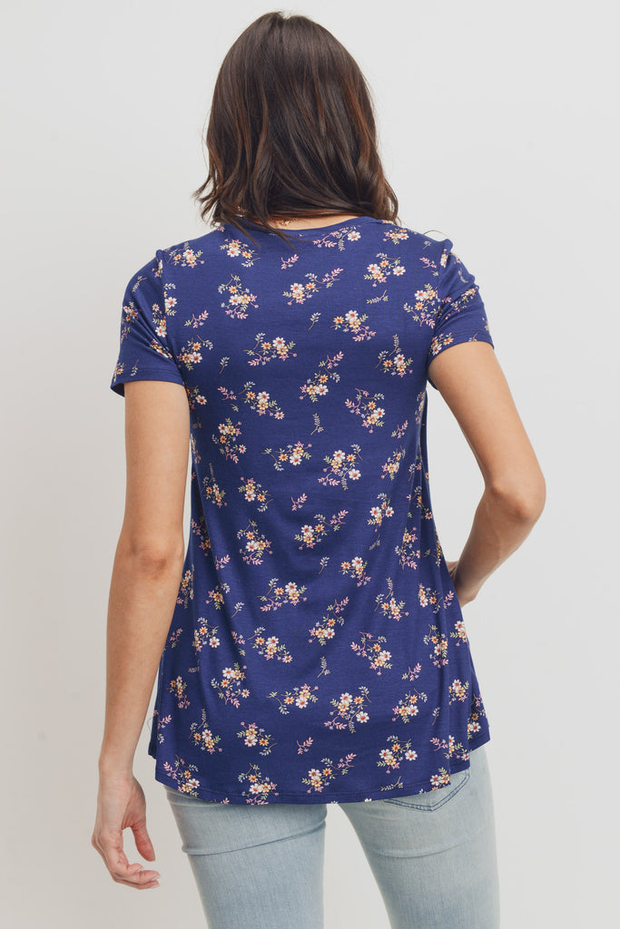 Navy Floral Short Sleeve Asymmetrical Wrap Modal Nursing Top