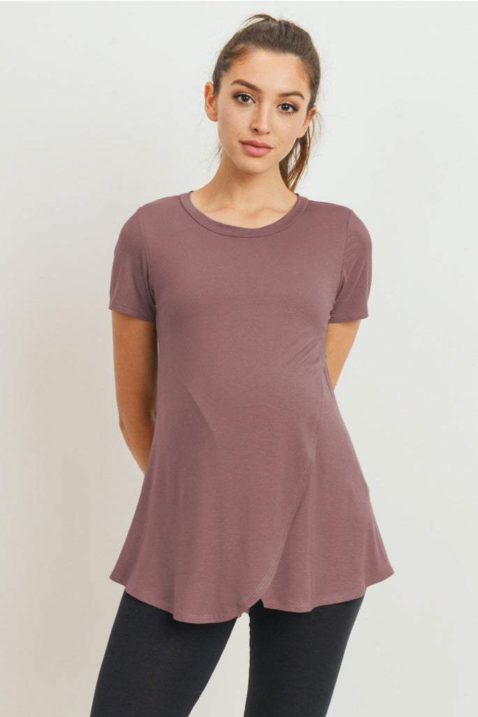 Mauve Short Sleeve Asymmetrical Wrap Nursing Top