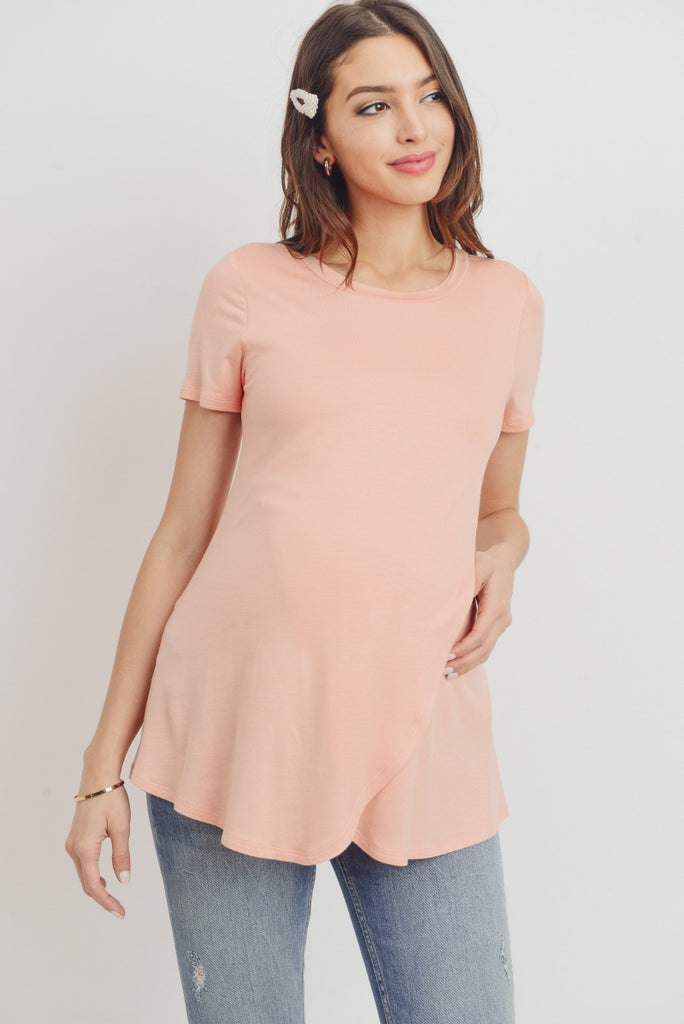 Peach Short Sleeve Asymmetrical Wrap Nursing Top