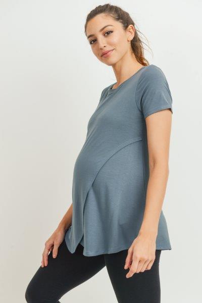 Sea Blue Short Sleeve Asymmetrical Wrap Nursing Top