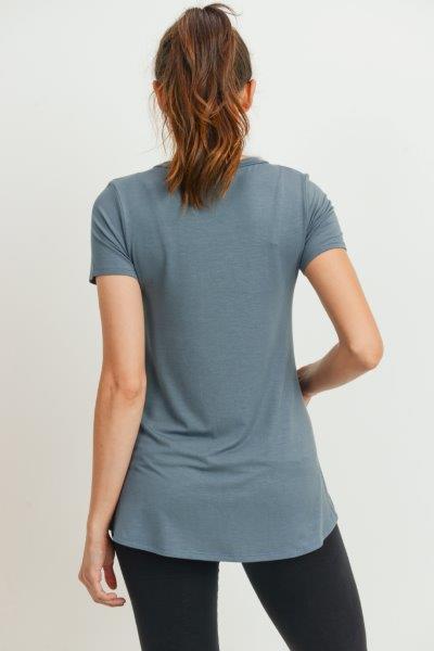 Sea Blue Short Sleeve Asymmetrical Wrap Nursing Top