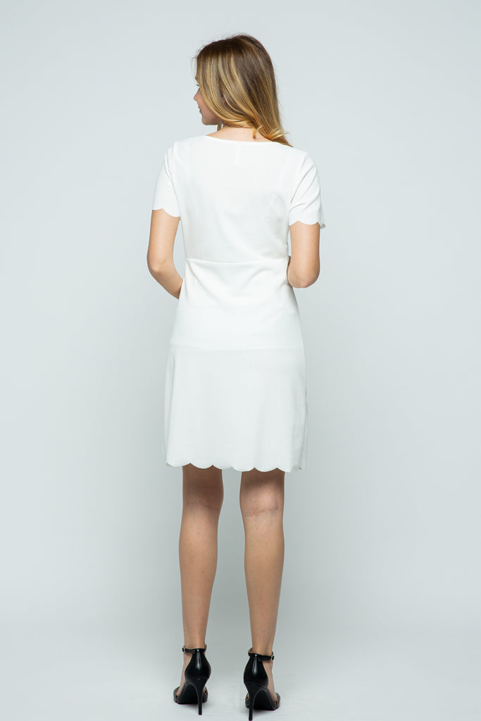 White Solid Scalloped Maternity Dress