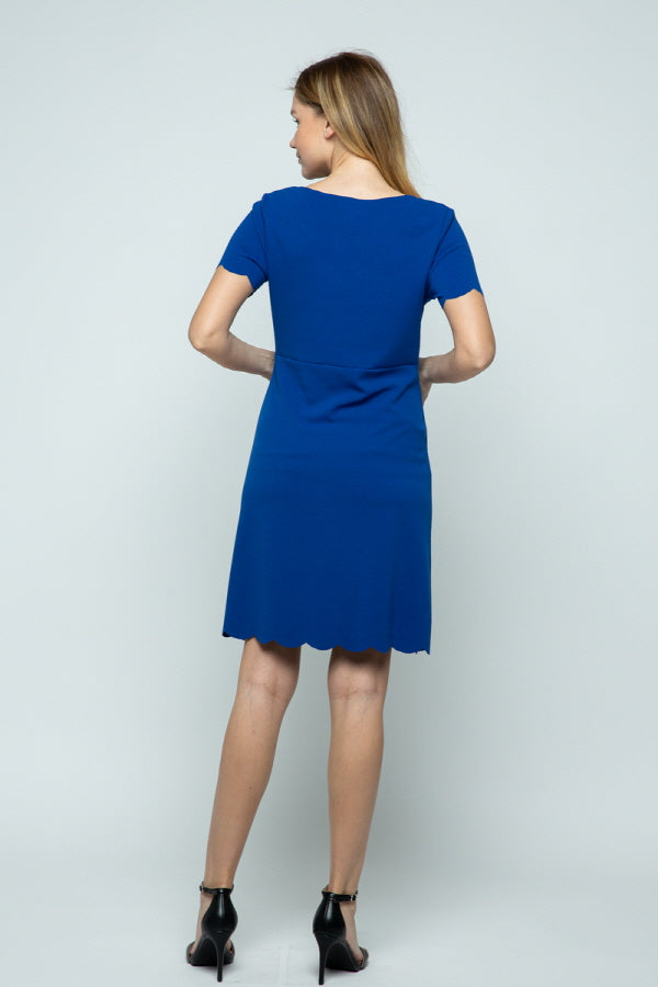 Royal Blue Solid Scalloped Maternity Dress