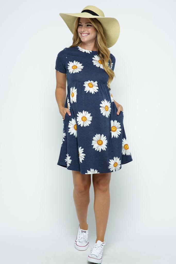 Navy Floral Babydoll Maternity Dress