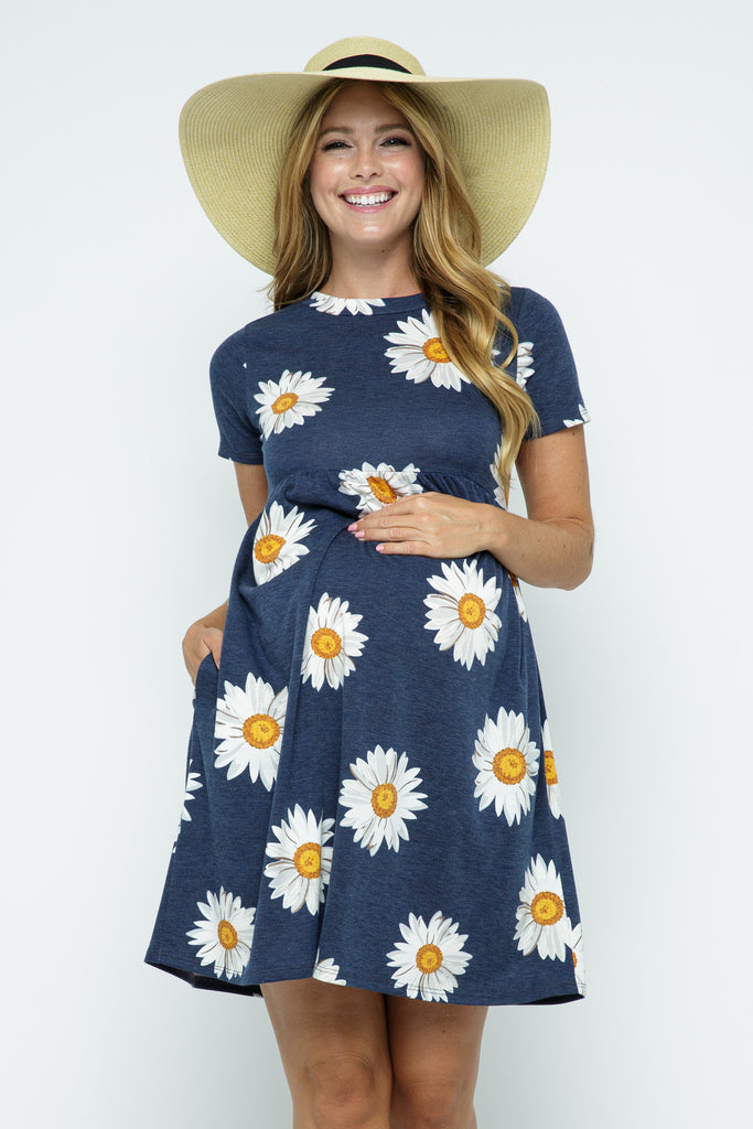 Navy Floral Babydoll Maternity Dress