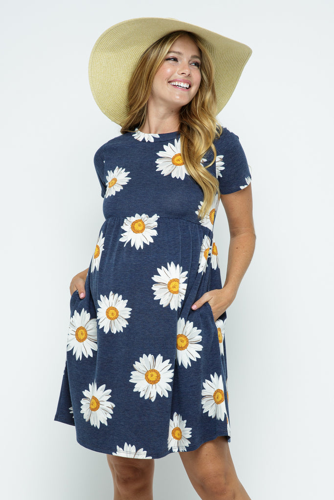 Navy Floral Babydoll Maternity Dress