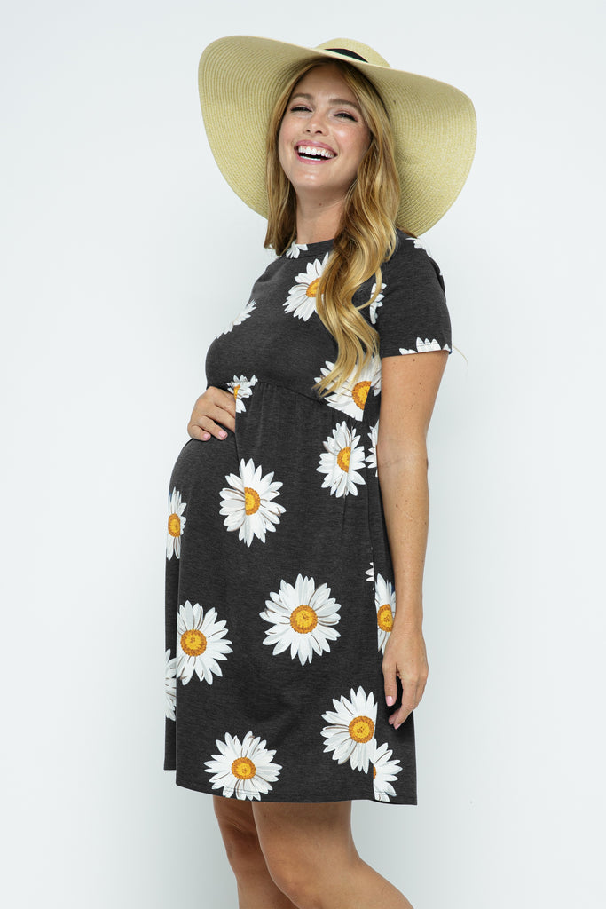 Black Floral Babydoll Maternity Dress