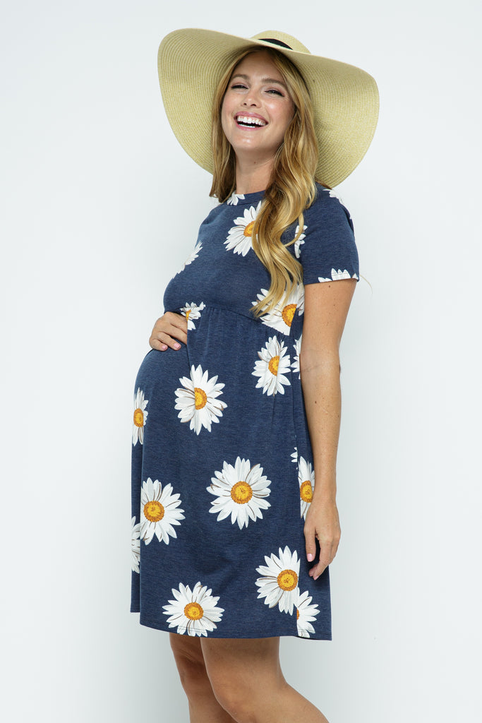 Navy Floral Babydoll Maternity Dress
