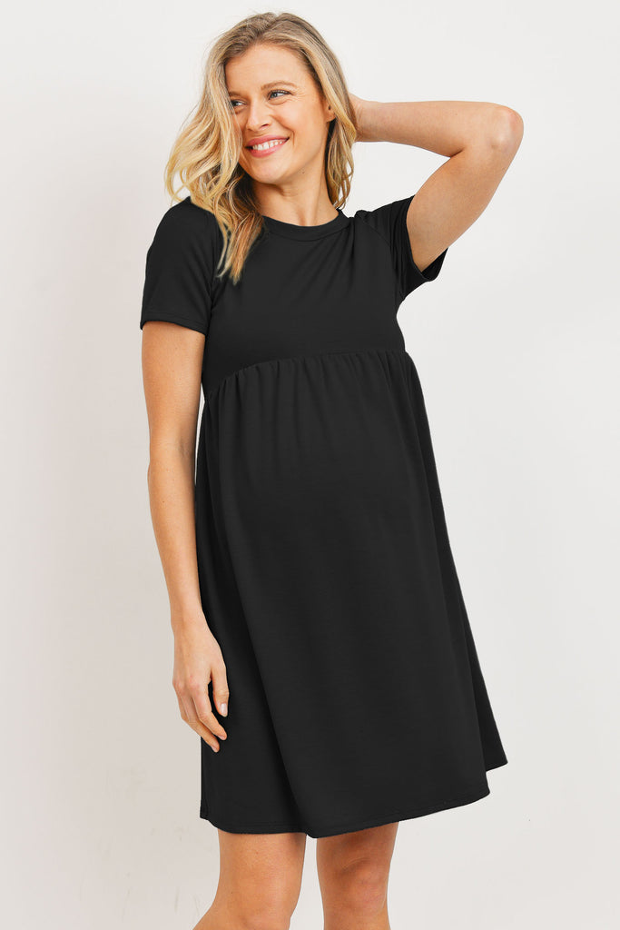 Black French Terry Babydoll Maternity T-Shirt Dress