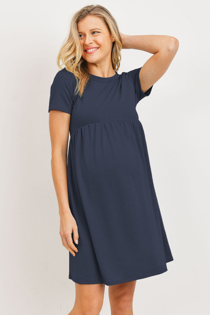 Navy French Terry Babydoll Maternity T-Shirt Dress