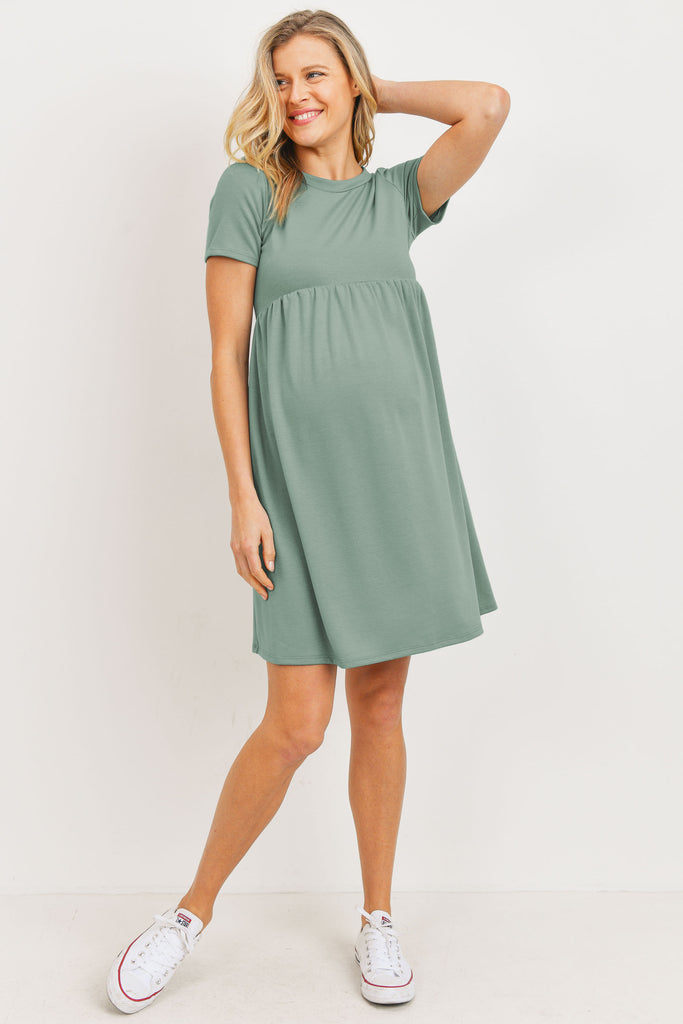 Sage French Terry Babydoll Maternity T-Shirt Dress