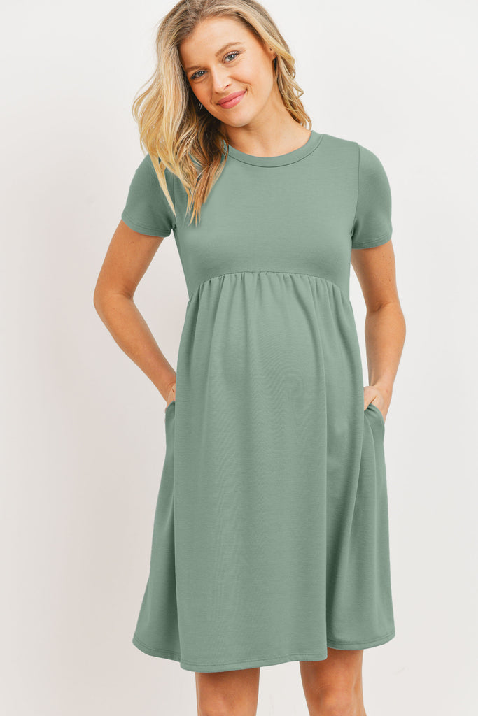 Sage French Terry Babydoll Maternity T-Shirt Dress