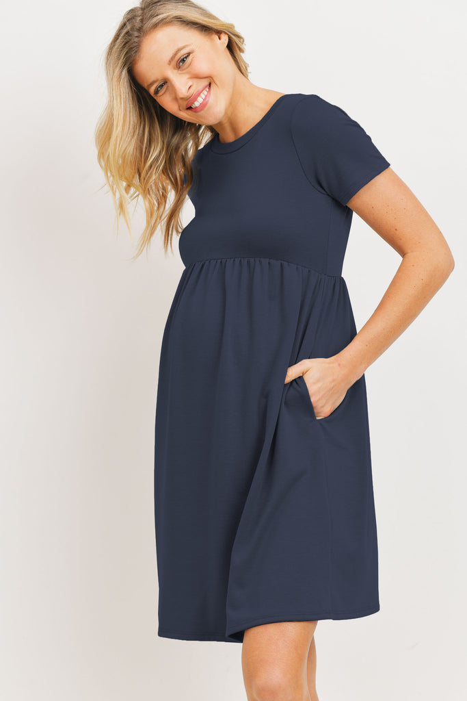 Navy French Terry Babydoll Maternity T-Shirt Dress