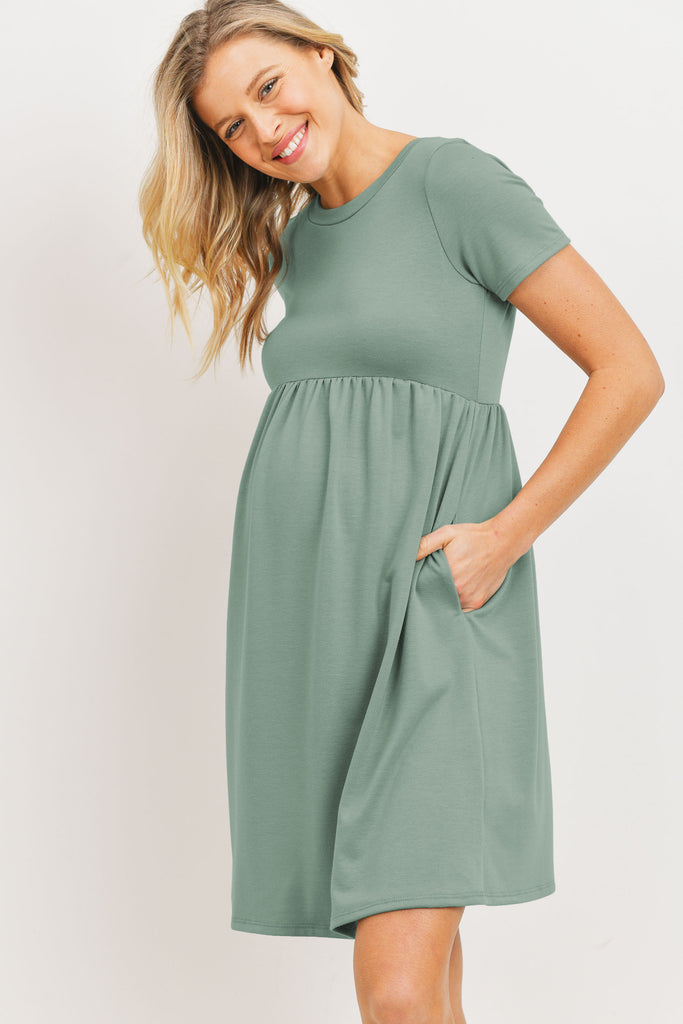 Sage French Terry Babydoll Maternity T-Shirt Dress