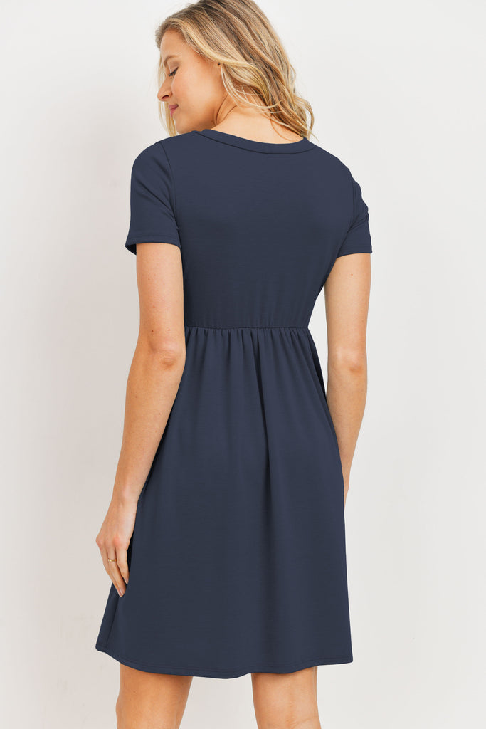 Navy French Terry Babydoll Maternity T-Shirt Dress