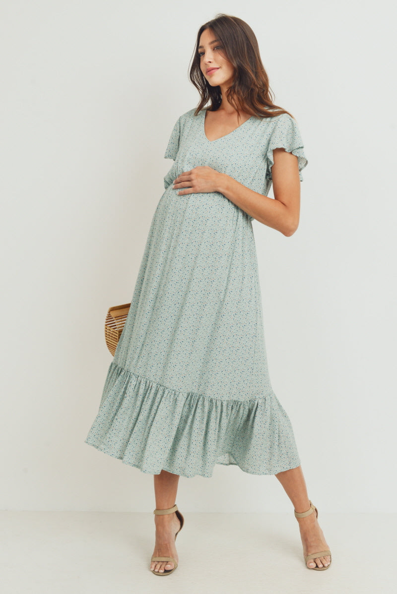 Rayon Gauze With Ruffled Ends Maternity Dress BLUE / X-LARGE Rayon Gauze With Ruffled Ends Maternity Dress BLUE / X-LARGE