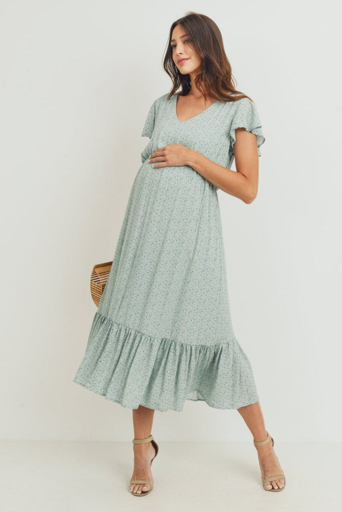 Blue Rayon Gauze With Ruffled Ends Maternity Dress