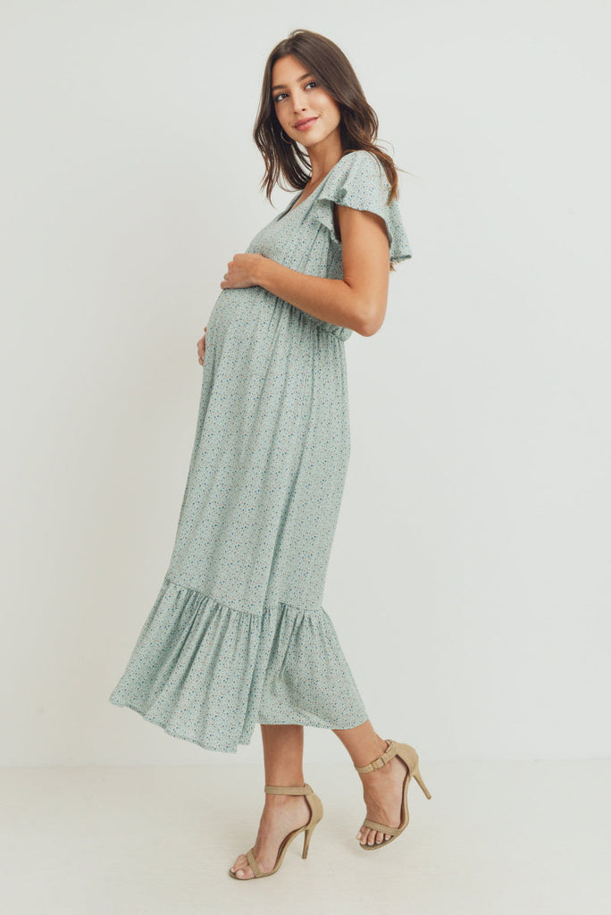 Blue Rayon Gauze With Ruffled Ends Maternity Dress