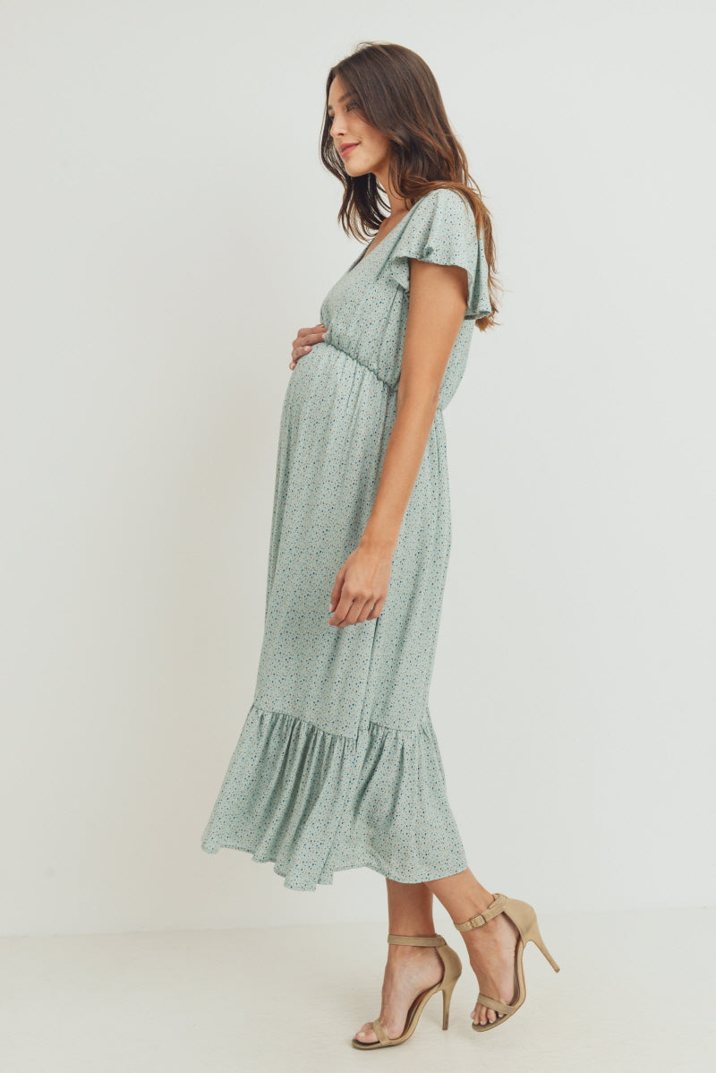 Rayon Gauze With Ruffled Ends Maternity Dress BLUE / X-LARGE Rayon Gauze With Ruffled Ends Maternity Dress BLUE / X-LARGE