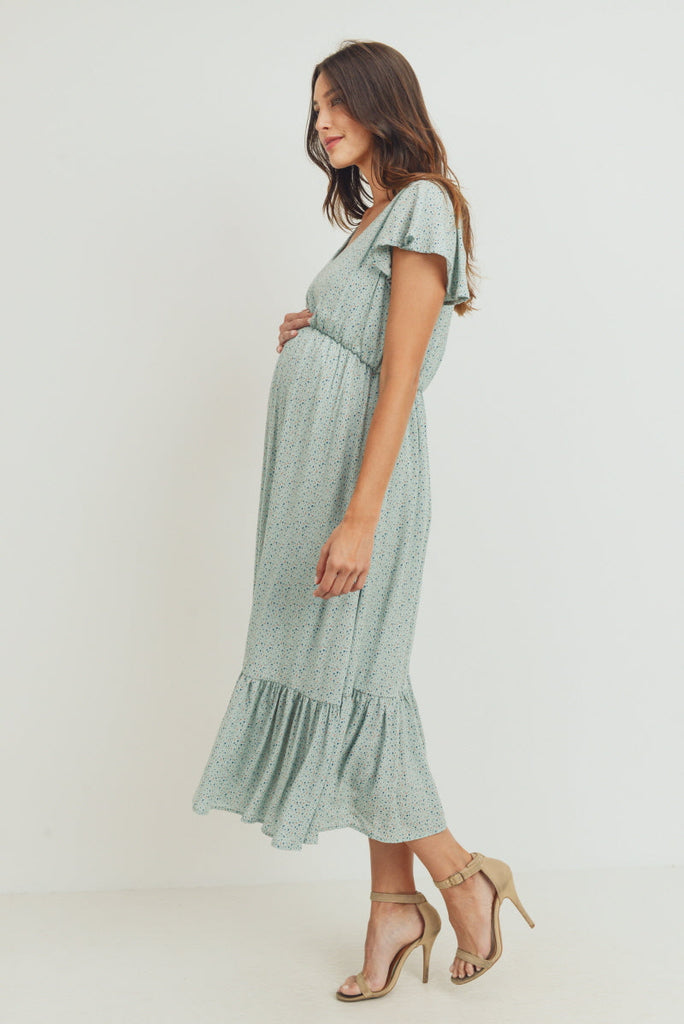Blue Rayon Gauze With Ruffled Ends Maternity Dress