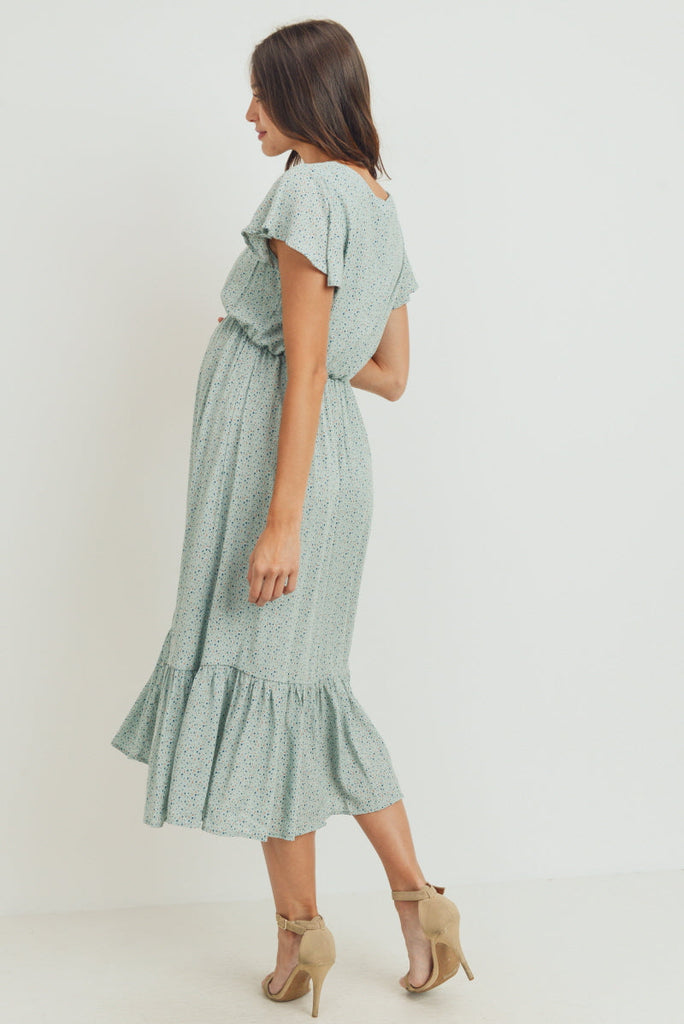 Blue Rayon Gauze With Ruffled Ends Maternity Dress