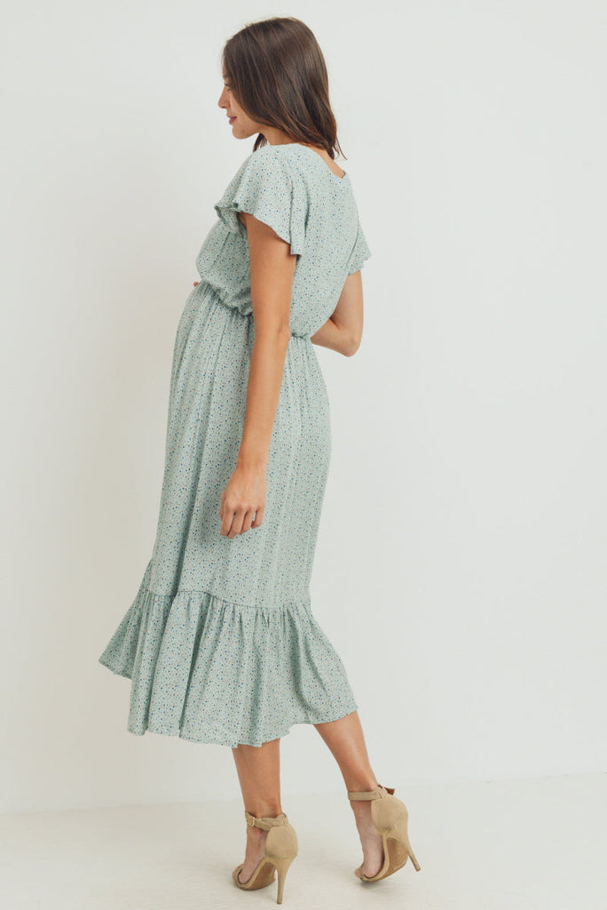 Blue Rayon Gauze With Ruffled Ends Maternity Dress