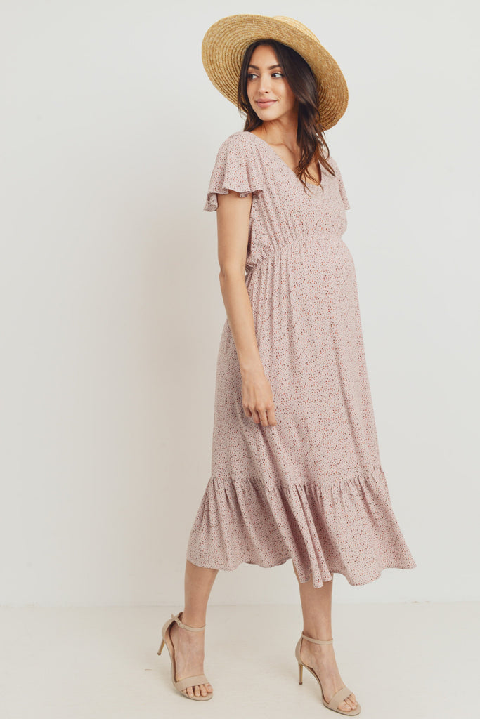 Mauve Rayon Gauze With Ruffled Ends Maternity Dress