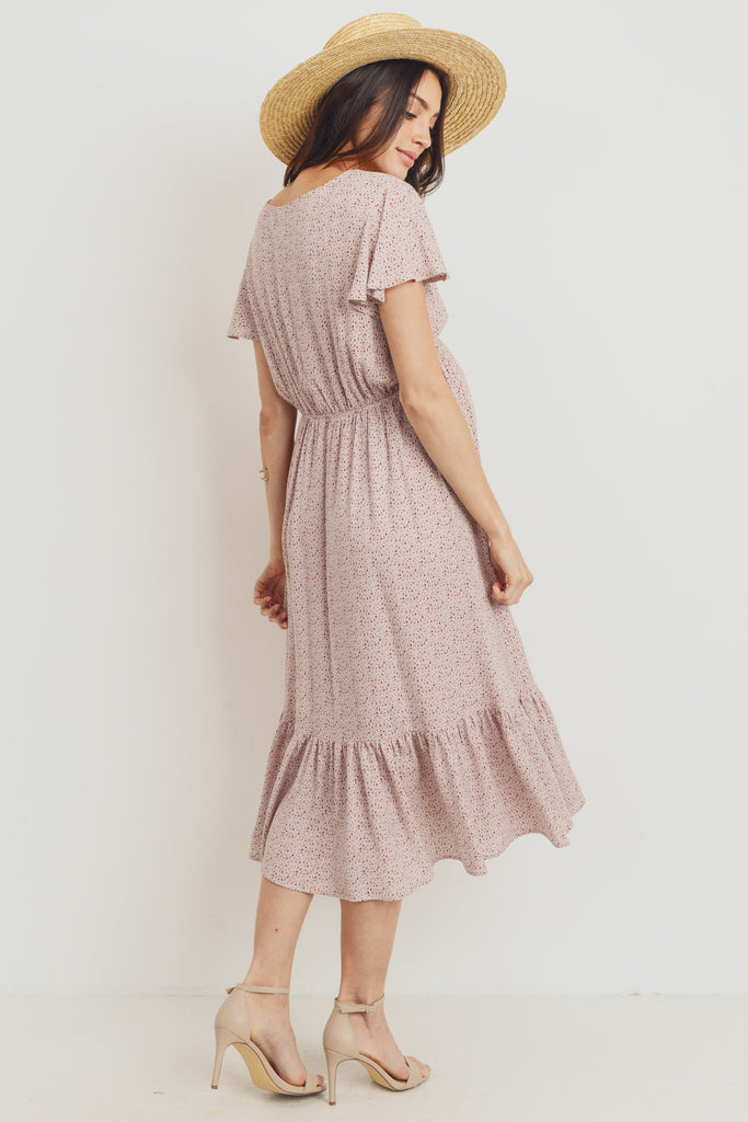 Mauve Rayon Gauze With Ruffled Ends Maternity Dress