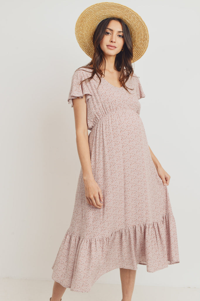 Mauve Rayon Gauze With Ruffled Ends Maternity Dress