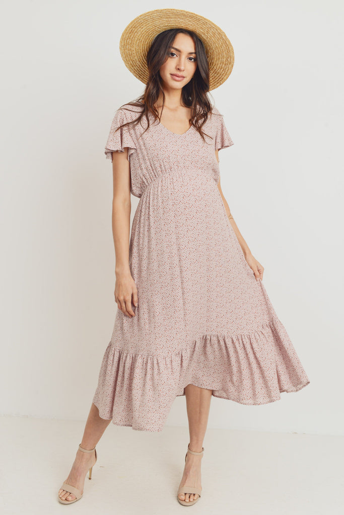 Mauve Rayon Gauze With Ruffled Ends Maternity Dress