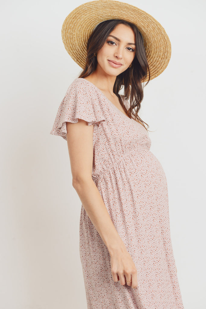 Mauve Rayon Gauze With Ruffled Ends Maternity Dress