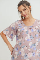 Mauve Floral Key Hole Back Maternity Blouse