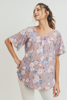 Mauve Floral Key Hole Back Maternity Blouse