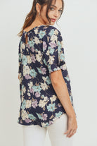 Navy Floral Key Hole Back Maternity Blouse