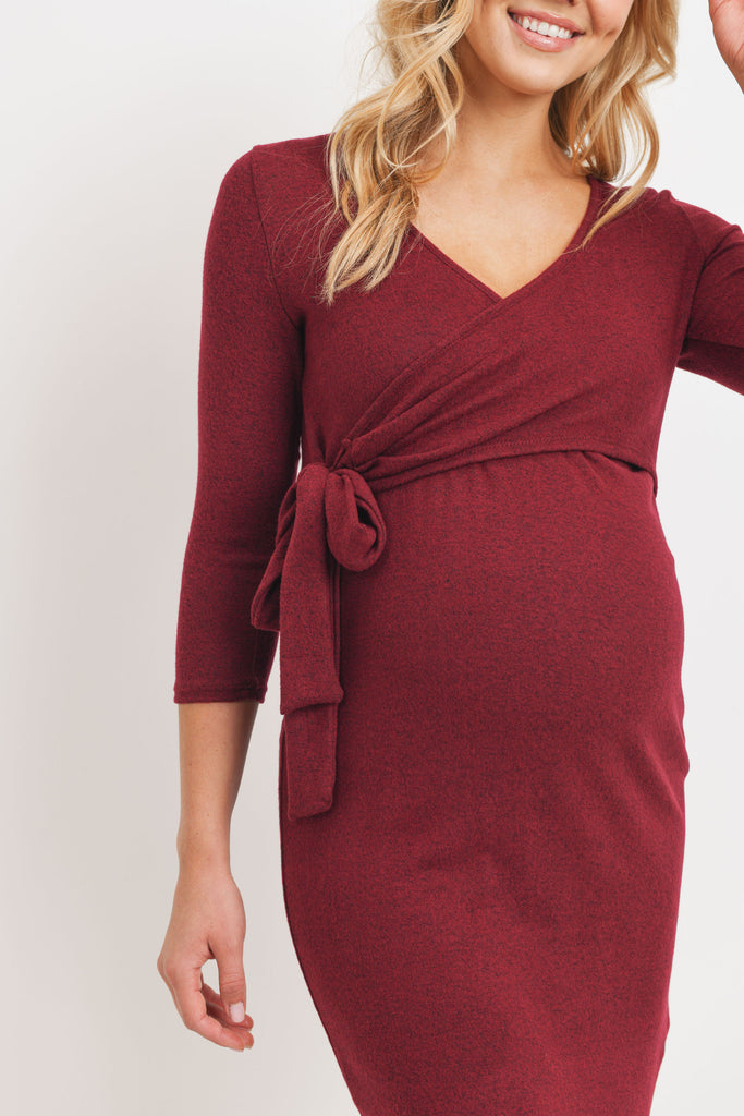 Burgundy Brushed Hacci Maternity/Nursing Dress