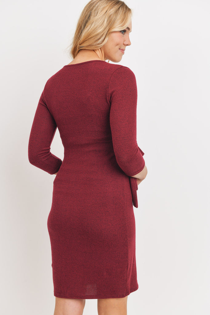 Burgundy Brushed Hacci Maternity/Nursing Dress