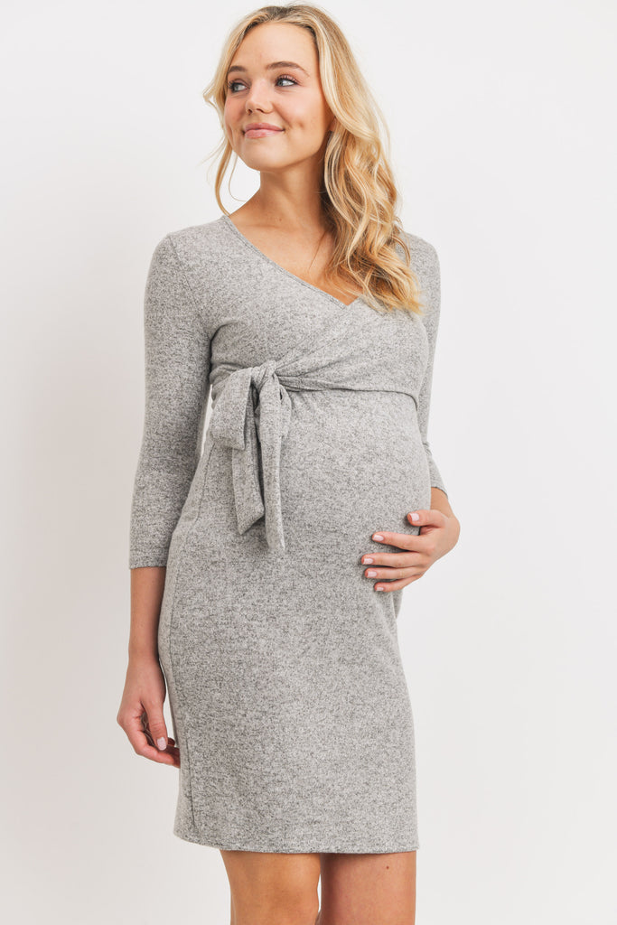 Heather Grey Brushed Hacci Maternity/Nursing Dress