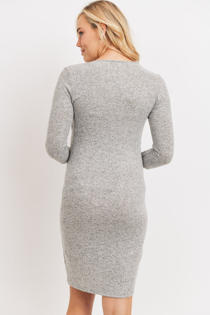 Heather Grey Brushed Hacci Maternity/Nursing Dress