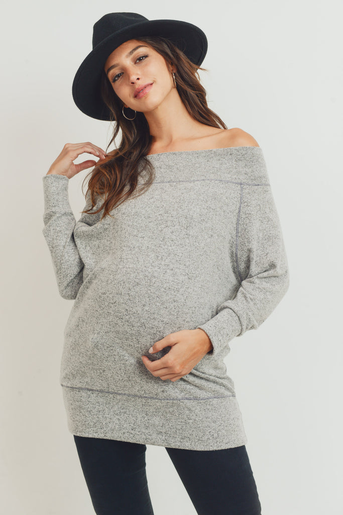 Heather Grey Rayon Rich Hacci Brushed Maternity Tunic