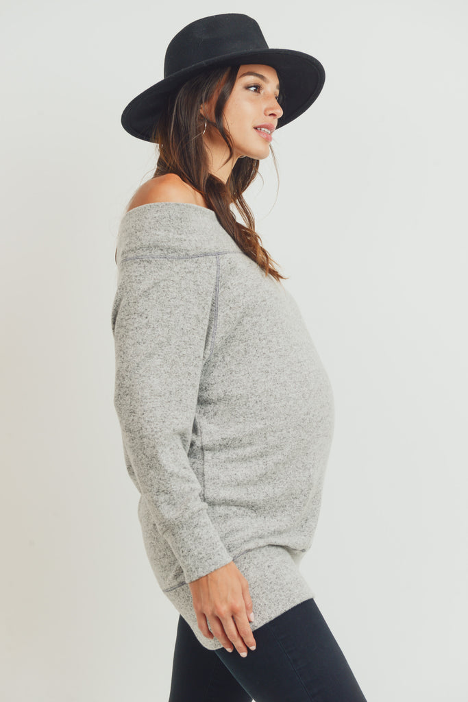 Heather Grey Rayon Rich Hacci Brushed Maternity Tunic