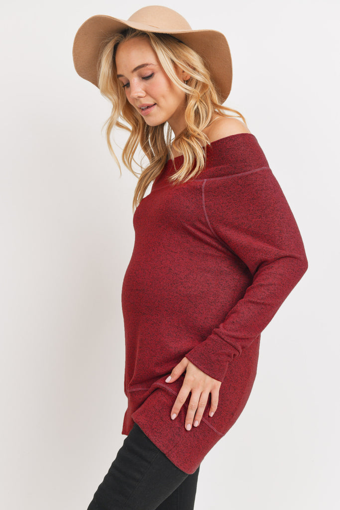 Burgundy Rayon Rich Hacci Brushed Maternity Tunic