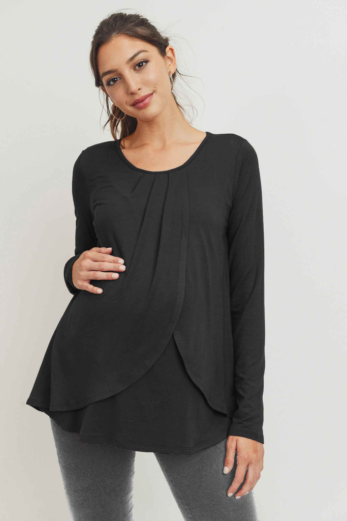 Black Rayon Jersey Layered Maternity/ Nursing Top