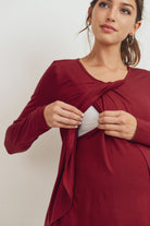 Burgundy Rayon Jersey Layered Maternity/ Nursing Top