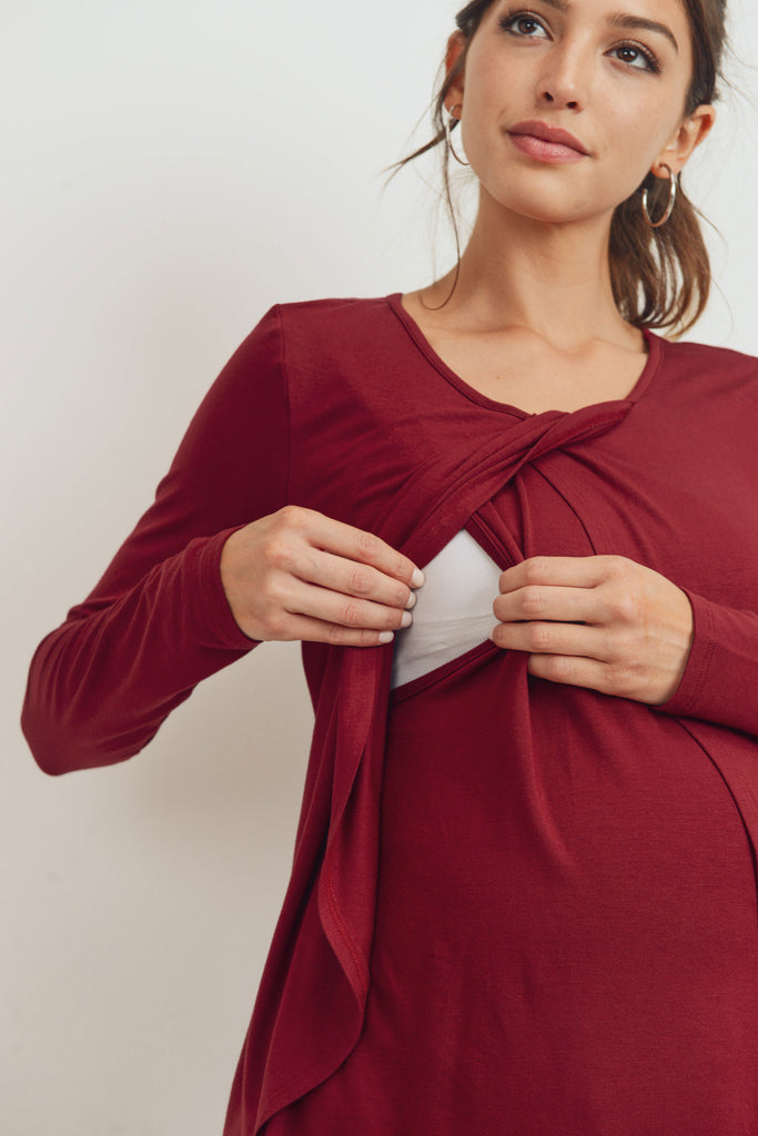 Burgundy Rayon Jersey Layered Maternity/ Nursing Top