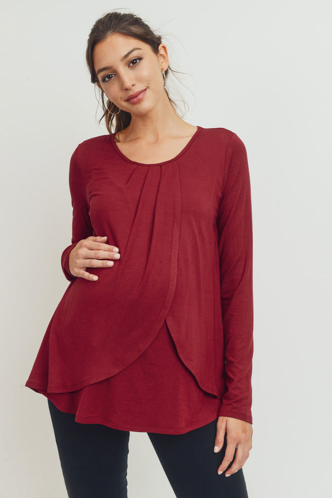 Burgundy Rayon Jersey Layered Maternity/ Nursing Top