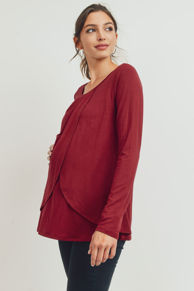 Burgundy Rayon Jersey Layered Maternity/ Nursing Top