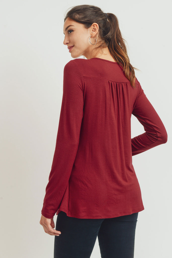 Burgundy Rayon Jersey Layered Maternity/ Nursing Top